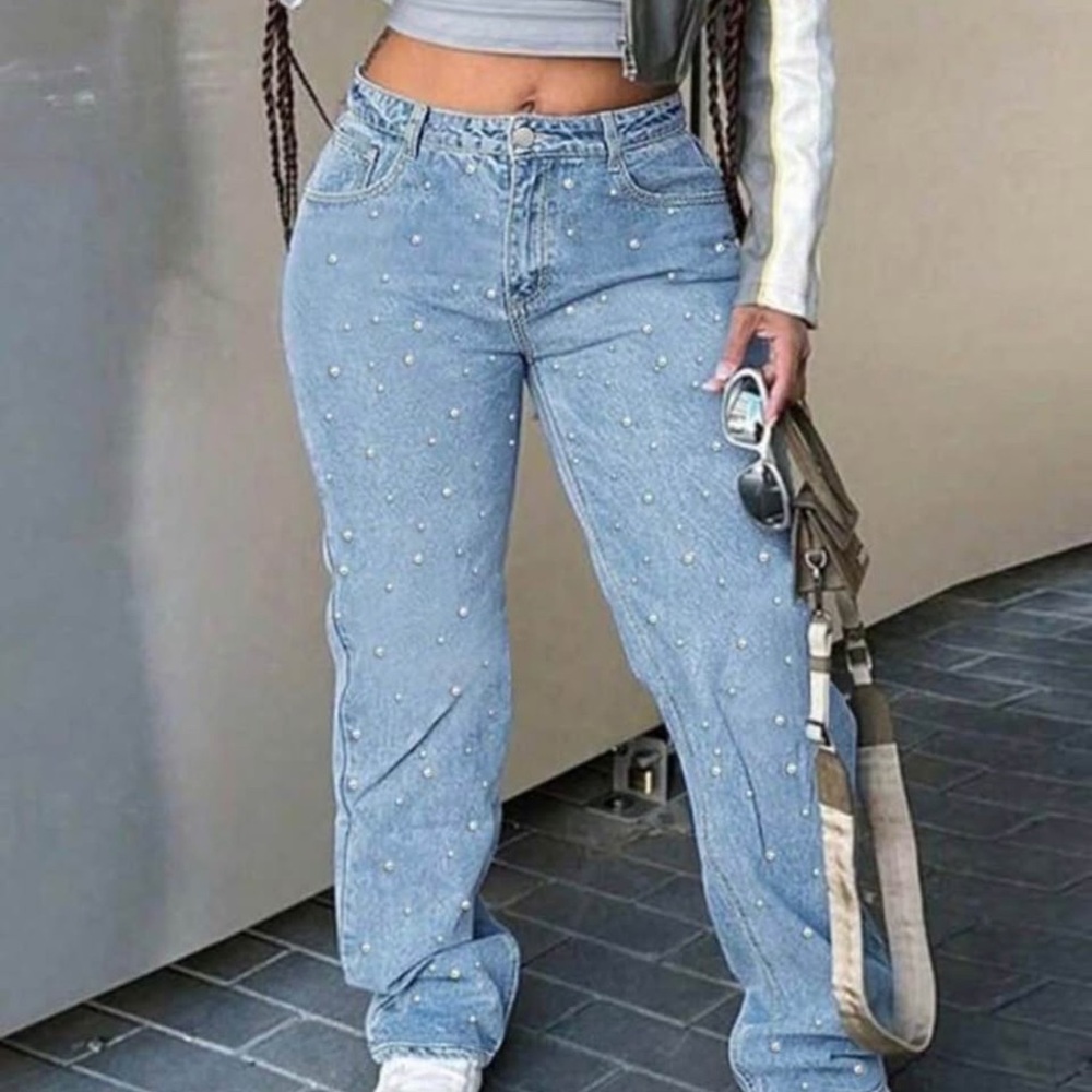 Women's Blue Embellished Jeans